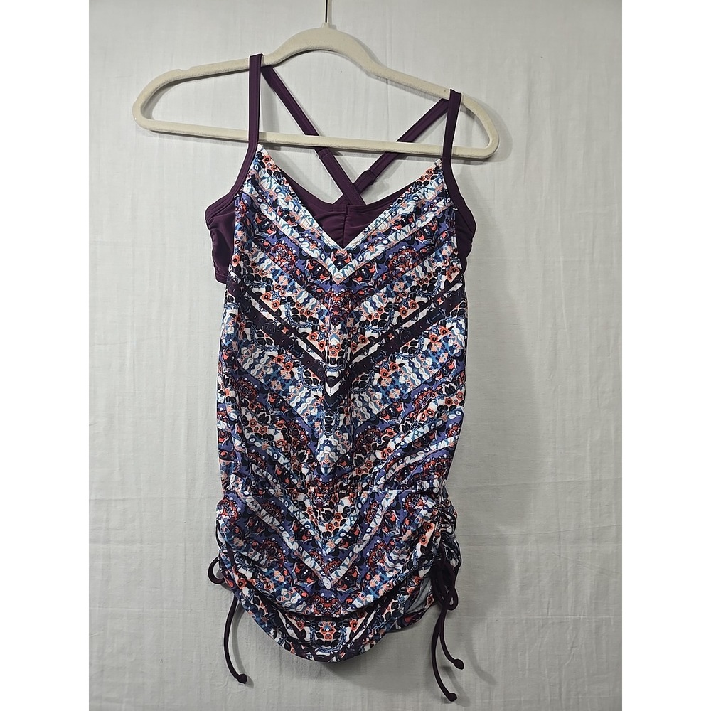 32B/C Athleta Marrakesh Side Scrunch‎ Blousy Tankini Top Swim Wild Bloom Purple